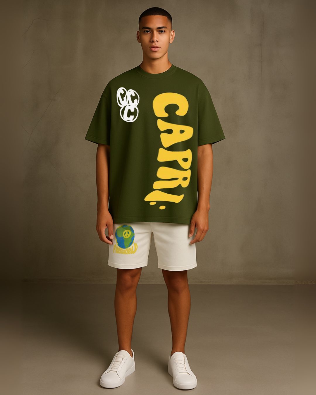 MEN CRAZY ULTRASOFT SHORTS CORDSET (OLIVE AND WHITE) (*)