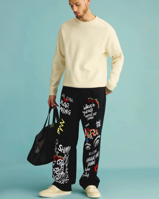 MEN'S BLACK COTTON PANTS - SHINING STAR(*)