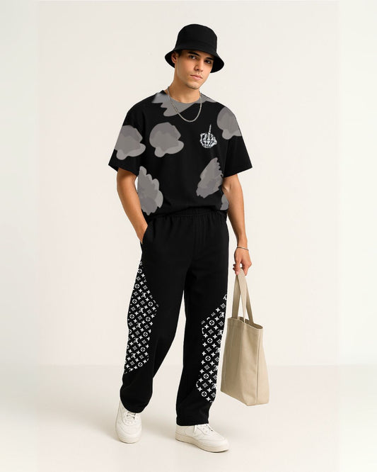 FINGER UP BLACK TEES WITH   LV STYLE BLACK PANTS(*)