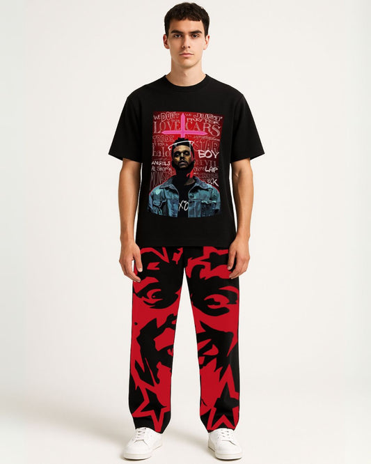 STARBOY BLACK TEES WITH RED BLOOD  BLACK PANTS(*)