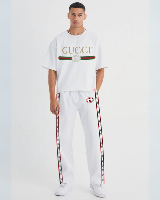 GUCCI BRANDED WHITE TEES WITH  GG STRIP WHITE PANTS(*)