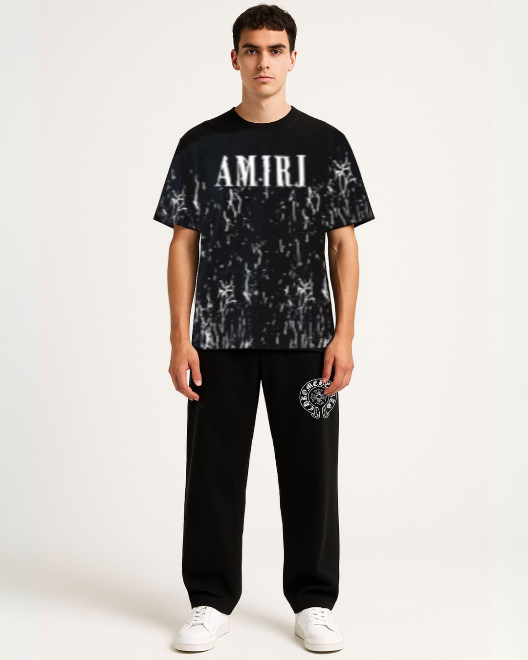 AMIRI BRANDED BLACK TEES WITH HORSES  BLACK PANTS(*)