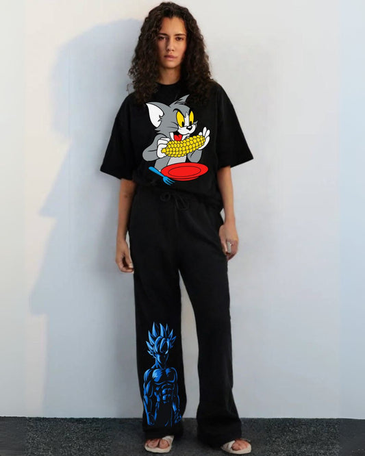 WOMEN STREET CARTOON CORDSET (BLACK AND BLACK)