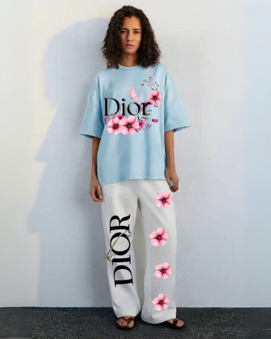 WOMEN'S DIOR FLOWER PIN  CORDS (BLUE AND WHITE)