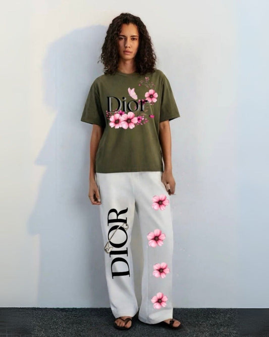 WOMEN'S DIOR FLOWER PIN  CORDS (OLIVE AND WHITE)