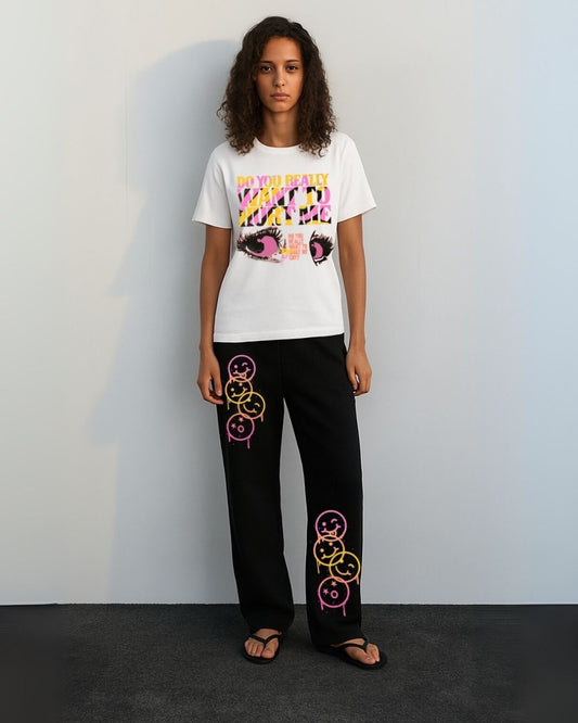 WOMEN'S FACES CORDS (WHITE & BLACK)