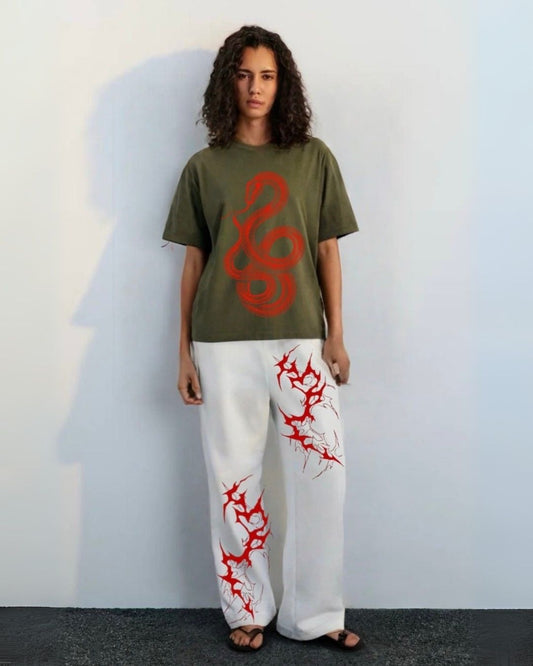 WOMEN'S RED SERPENT  CORDS ( OLIVE AND WHITE )