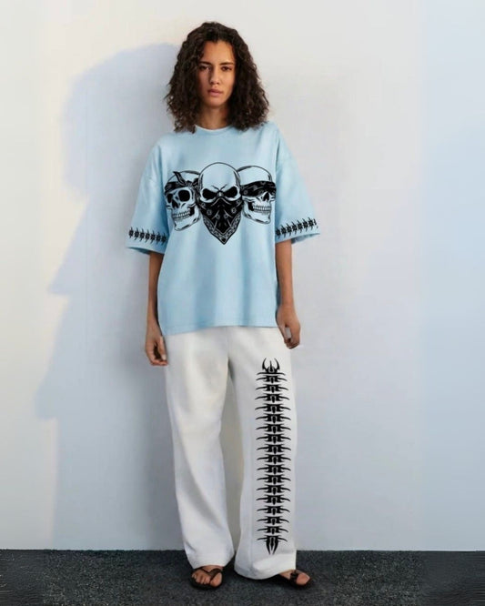 WOMEN'S SKULL MAFIA CORDS BLUE AND WHITE)