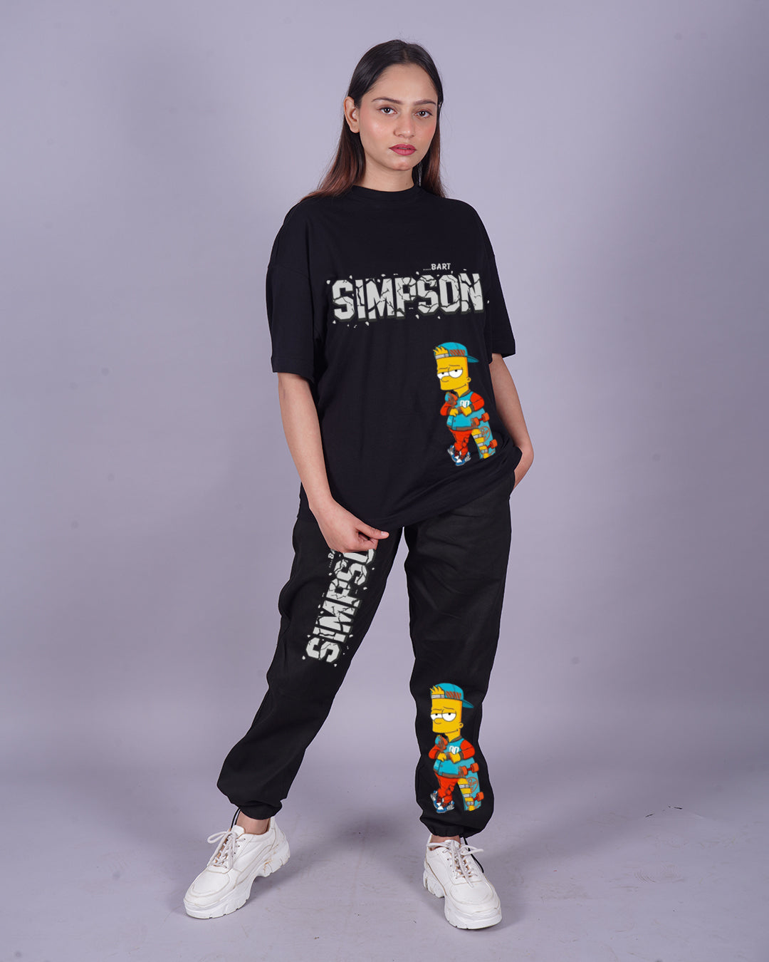 Women The Simpsons Oversized Co-Ord Set - Black and Black