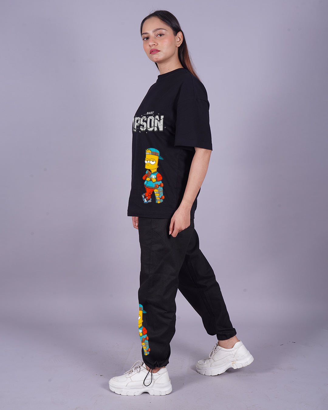 Women The Simpsons Oversized Co-Ord Set - Black and Black