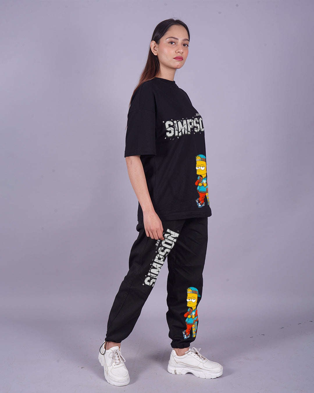 Women The Simpsons Oversized Co-Ord Set - Black and Black