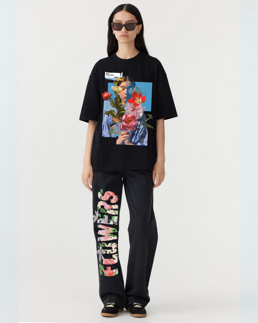 WOMEN'S BLOOMING FLORAL CORDSET( BLACK AND BLACK)