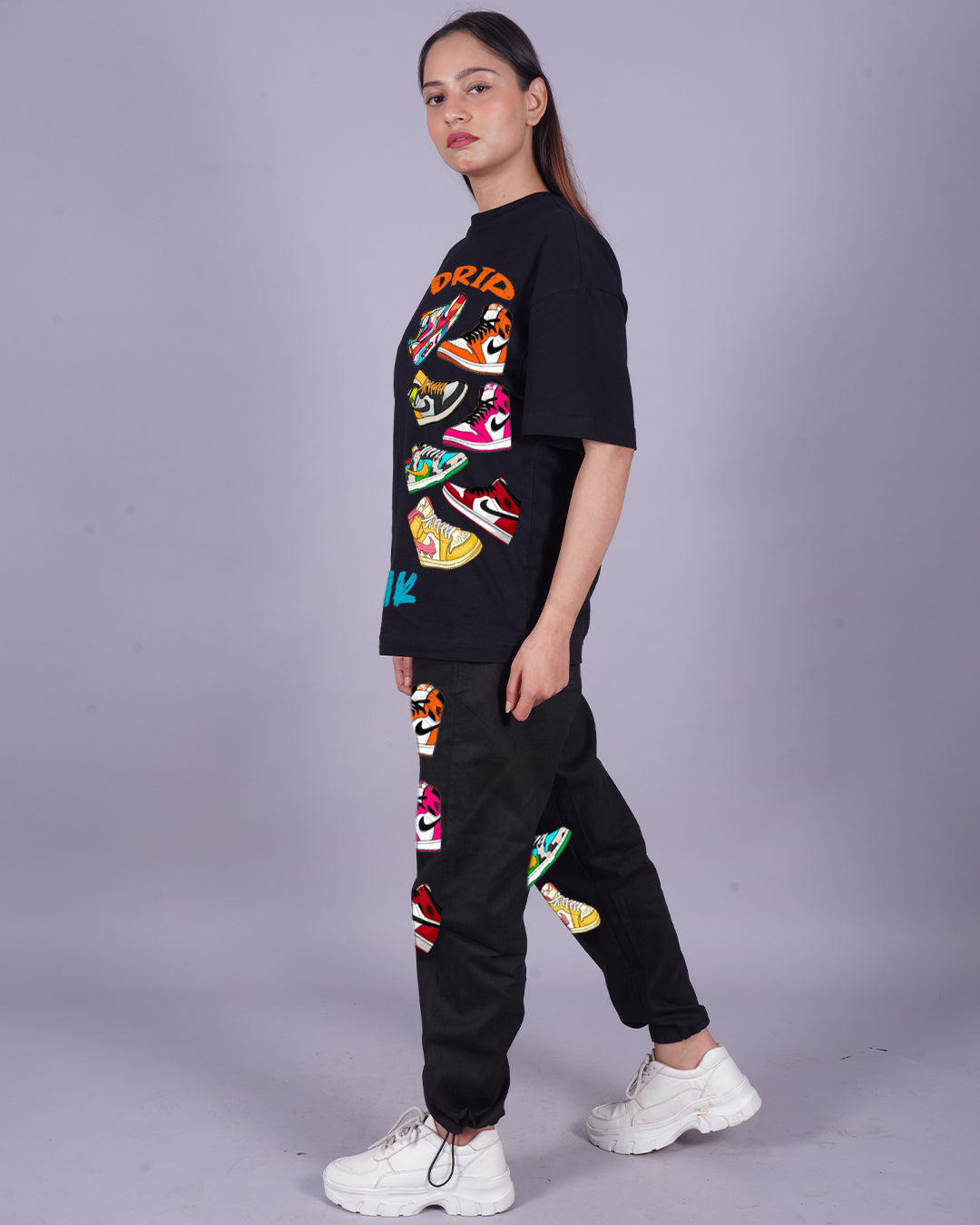 Women Sneaker Oversized Co-Ord Set - Black and Black