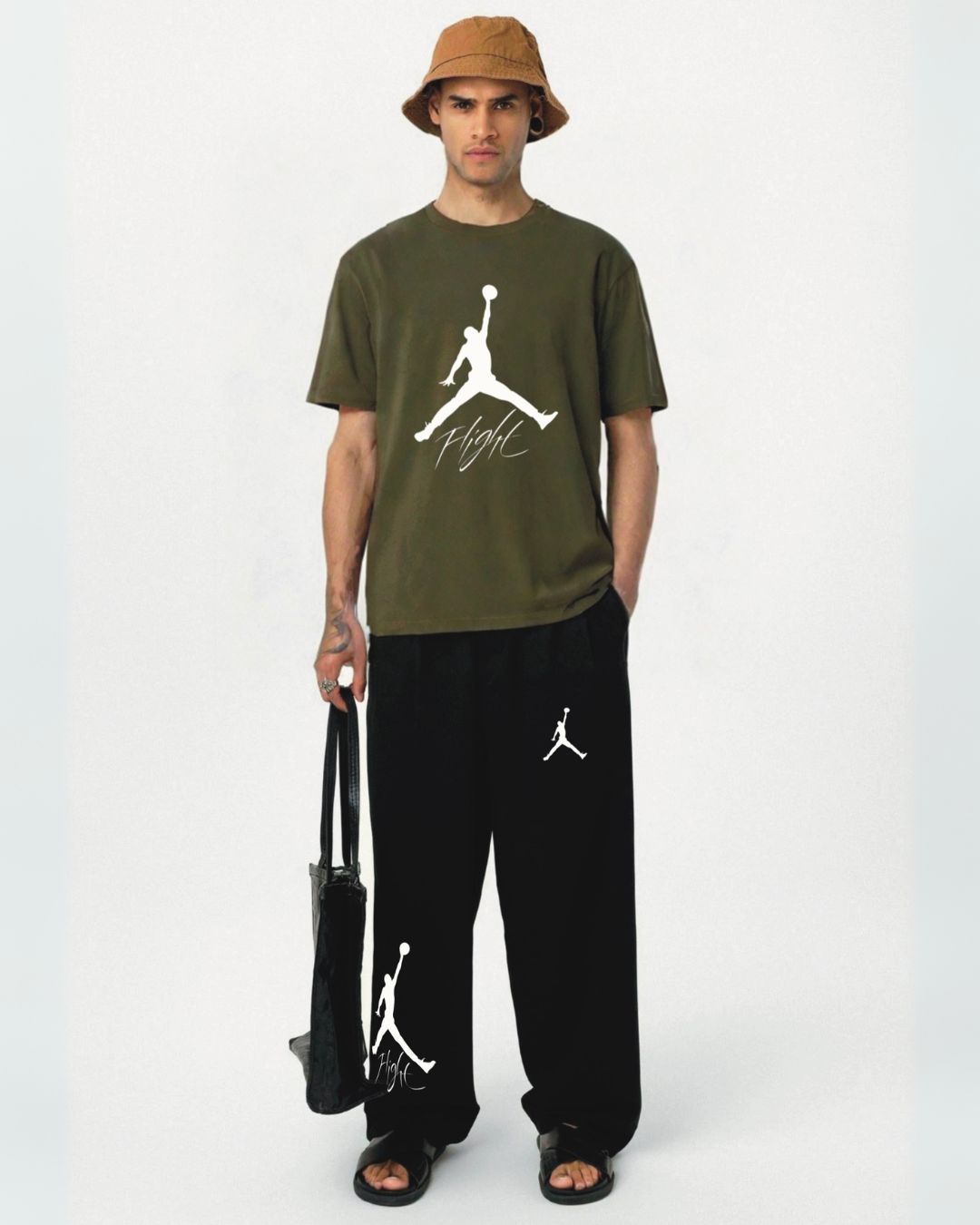 MEN FLIGHT OVERSIZED COORDSET OLIVE AND BLACK (*)