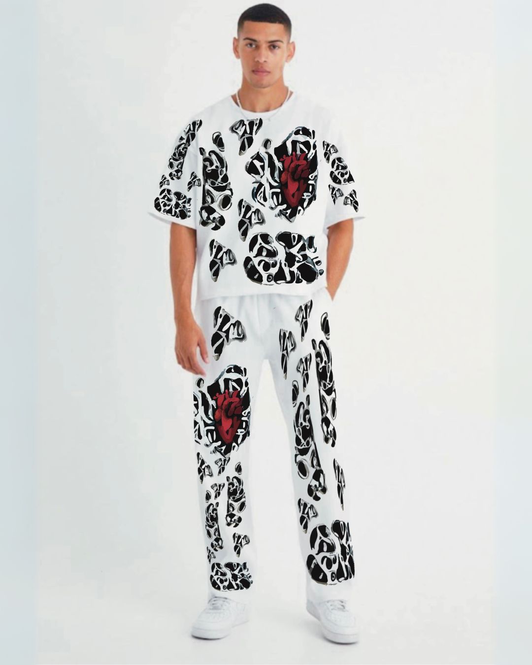 MEN'S HEART CLICKER COORDSET WHITE AND WHITE(*)