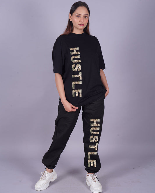 Women Hustle Oversized Co-Ord Set - Black and Black