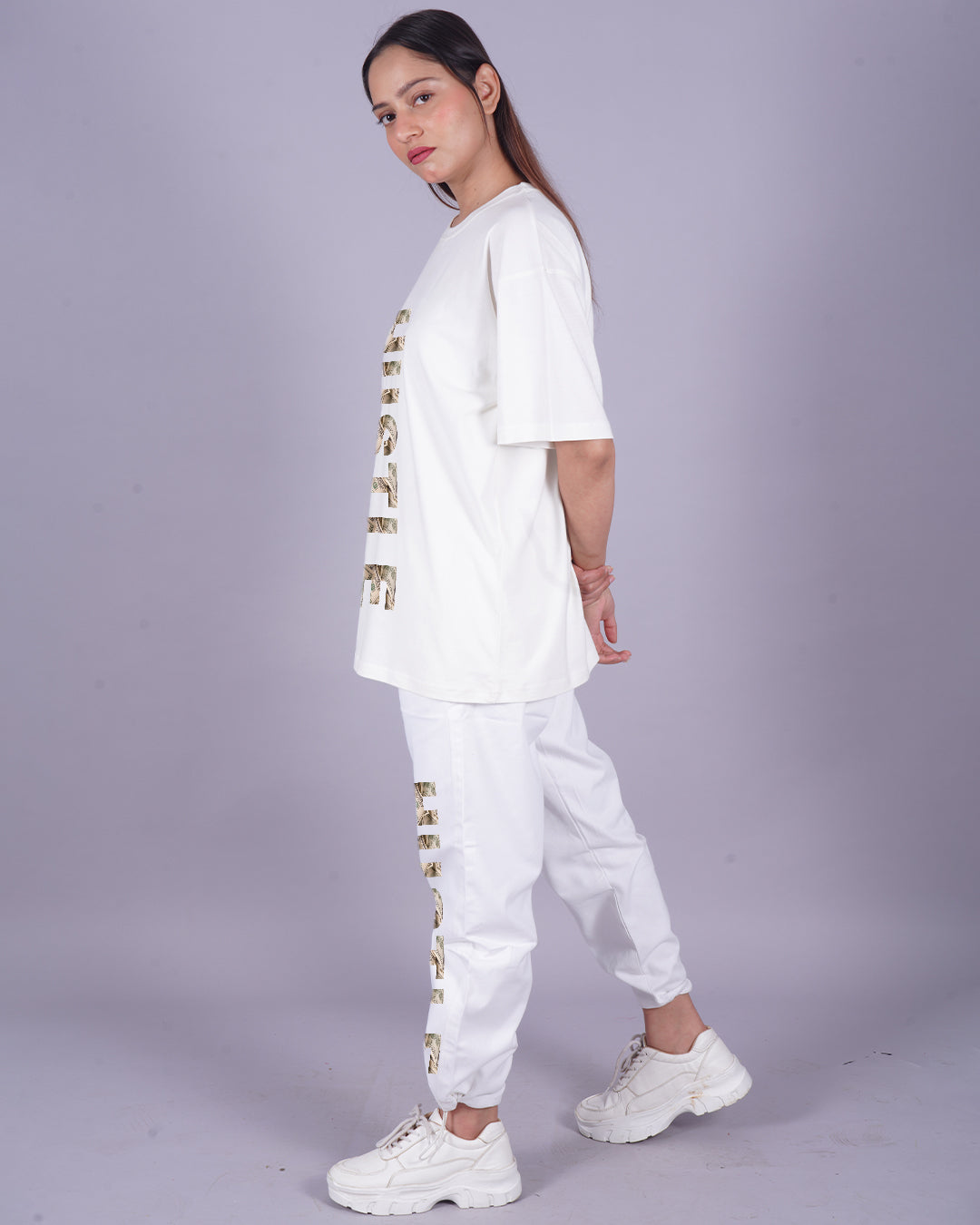 Women Hustle Oversized Co-Ord Set - White and White