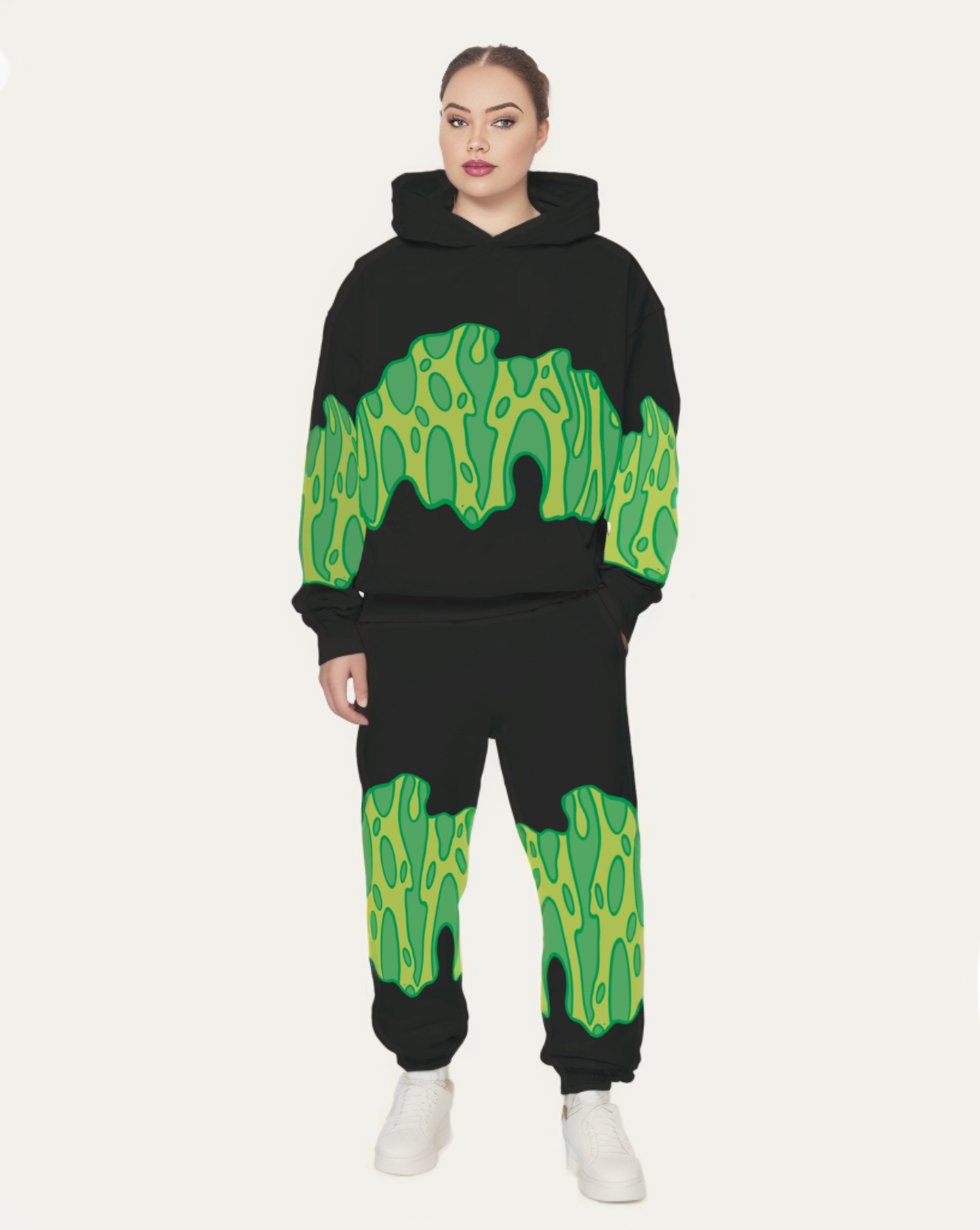 Men's Green Fire Edition Hoodie Oversized Co-ord Set - Black and Black