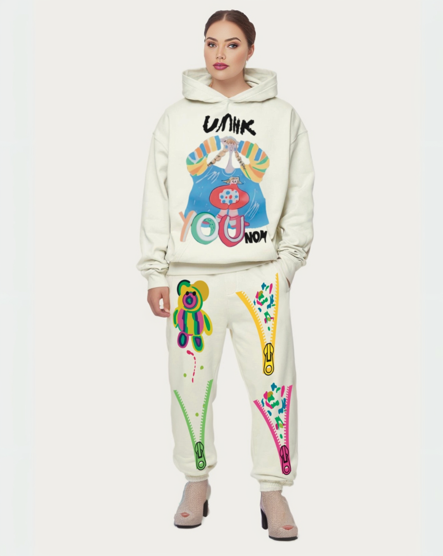 Men's UMHK Hoodie Oversized Co-ord Set - White and White