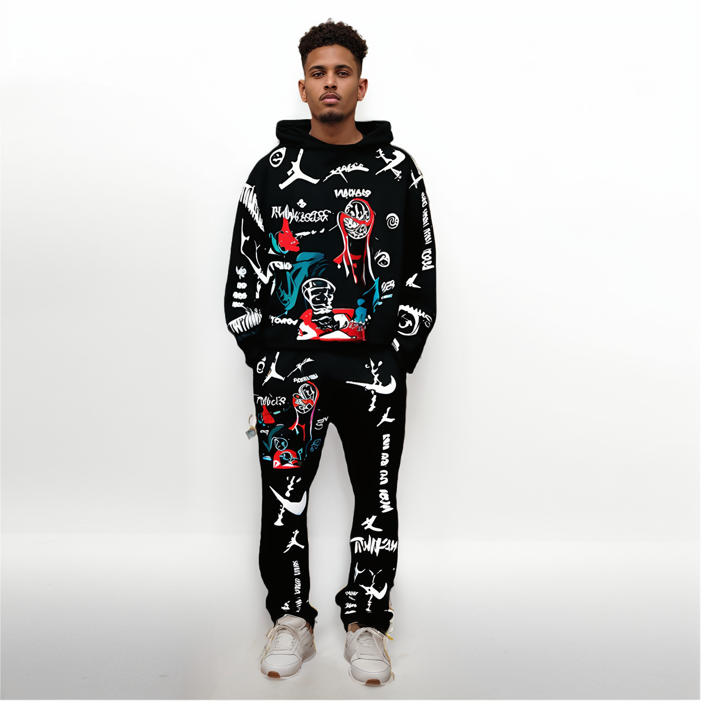 Men's Web Warrior Hoodie Oversized Co-ord Set - Black and Black