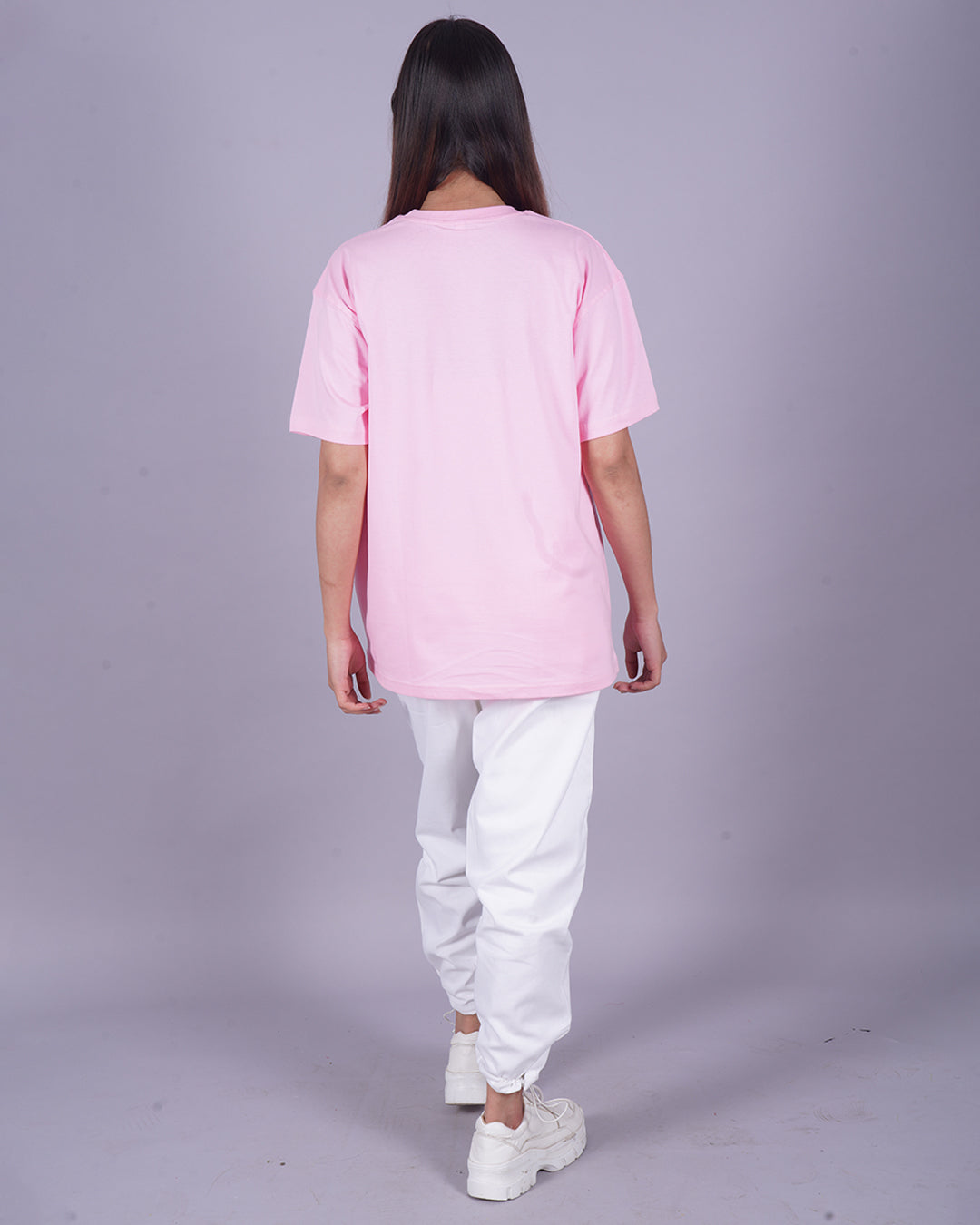 Women Sneaker Oversized Co-Ord Set - Pink and White