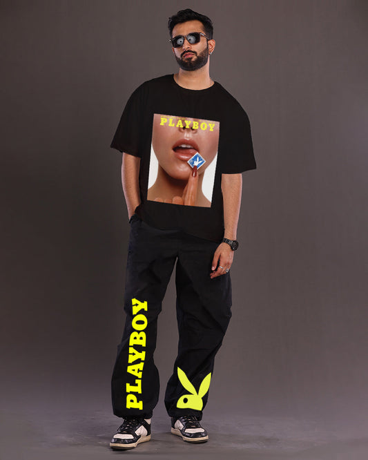 Men's Playboy Oversized Co-Ord Set - Black and Black