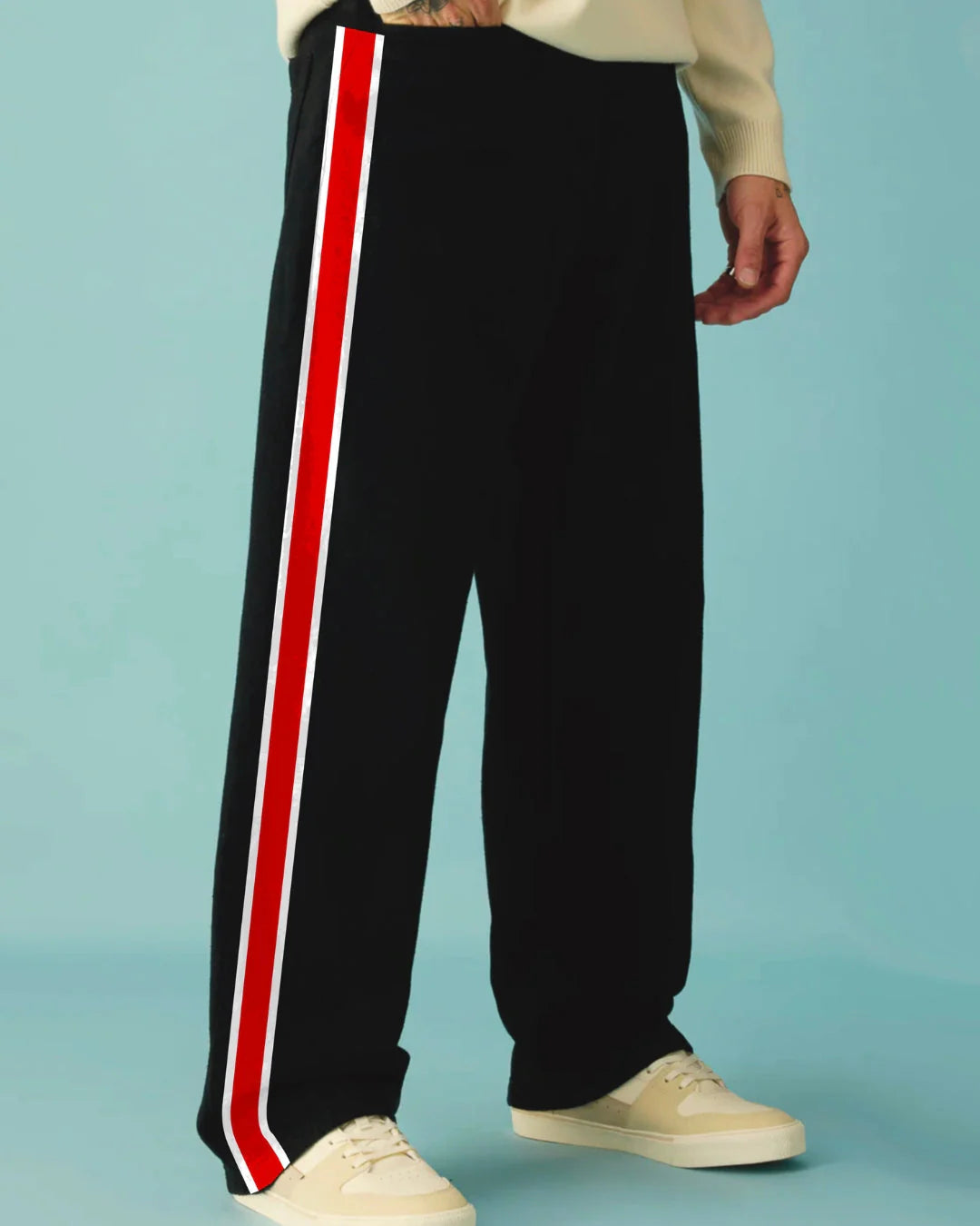 MEN'S BLACK ULTRASOFT COTTON PANT - RED LINE(*)