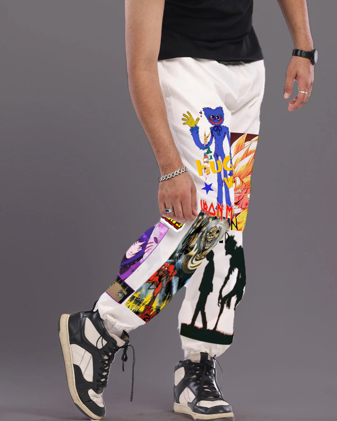 MEN WHITE ADJUSTABLE CARGO PANTS - FUNKY ANIME(*)