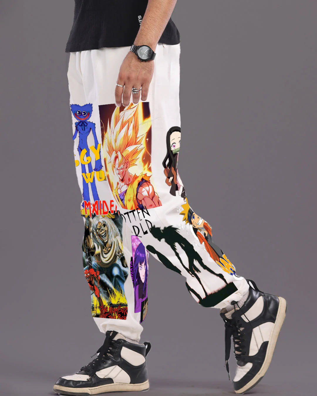 MEN WHITE ADJUSTABLE CARGO PANTS - FUNKY ANIME(*)