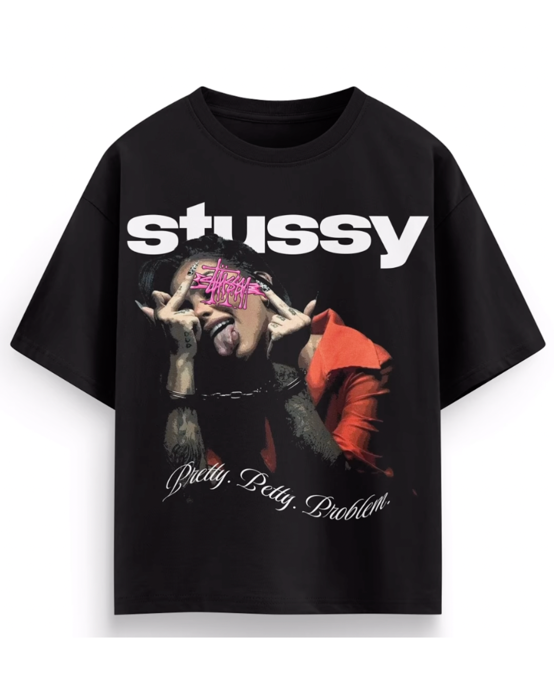 STUSSY BETTY  UNISEX EXCLUSIVE OVERSIZED TEE - BLACK