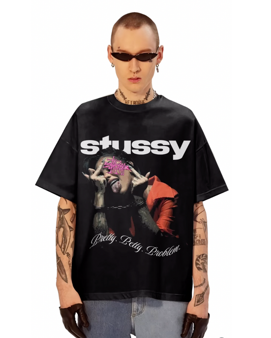 STUSSY BETTY  UNISEX EXCLUSIVE OVERSIZED TEE - BLACK