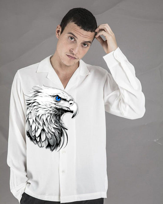 Eagle Theme Full Sleeve White Oversized Knitted Shirt (*)
