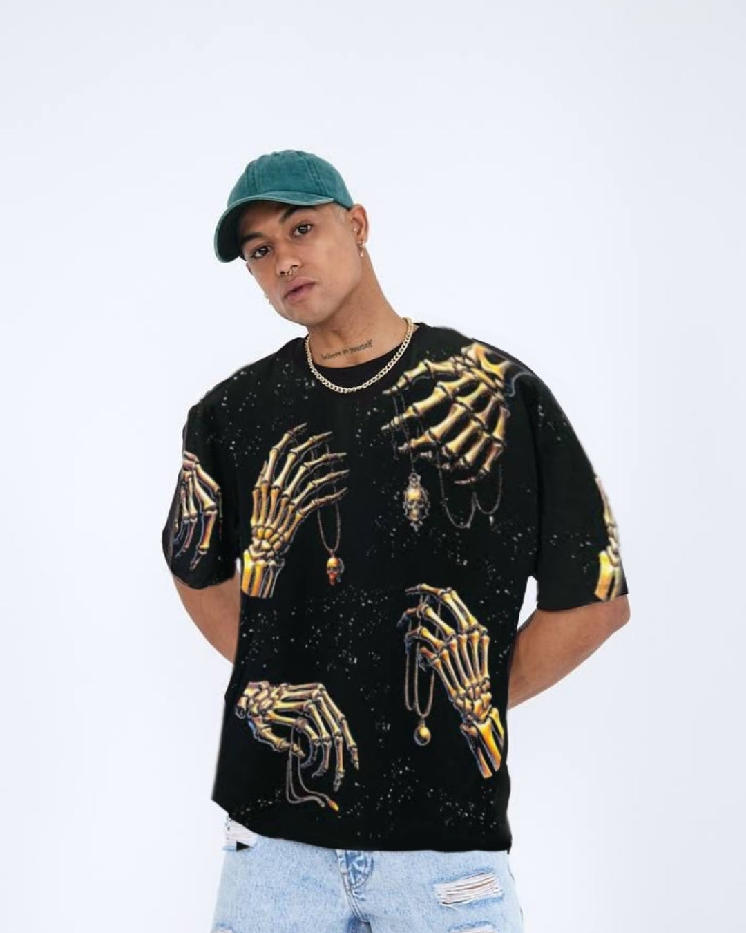 Handy skull Unisex Exclusive Oversized Tee - Black