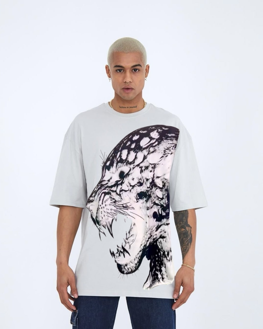 Screaming Leopard Unisex Exclusive Oversized Tee - White(*)