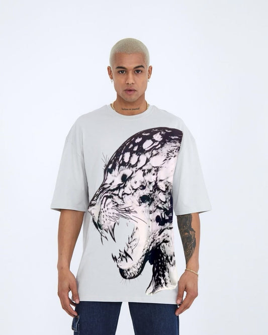 Screaming Leopard Unisex Exclusive Oversized Tee - White(*)