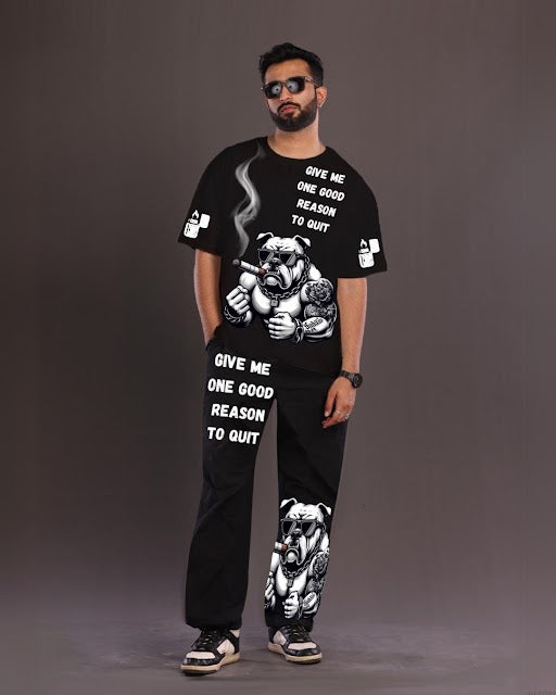 Black Men's BullDog Graphic Co-ord Set - Men's Choice