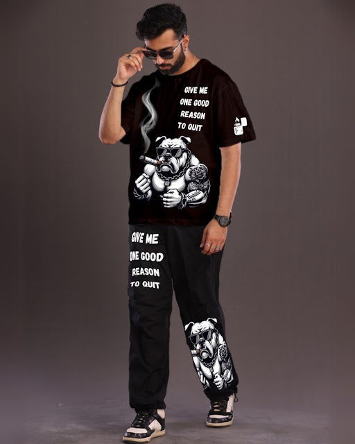 Black Men's BullDog Graphic Co-ord Set - Men's Choice