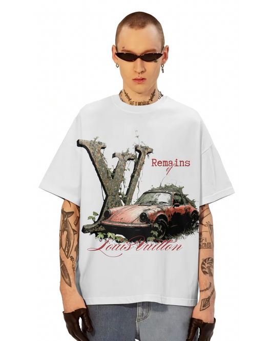 VINTAGE CAR UNISEX EXCLUSIVE OVERSIZED TEE - WHITE
