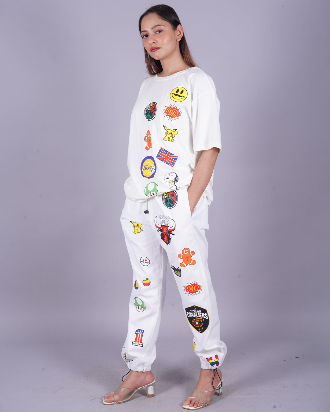 Women Funky Oversized Co-Ord Set - White and White