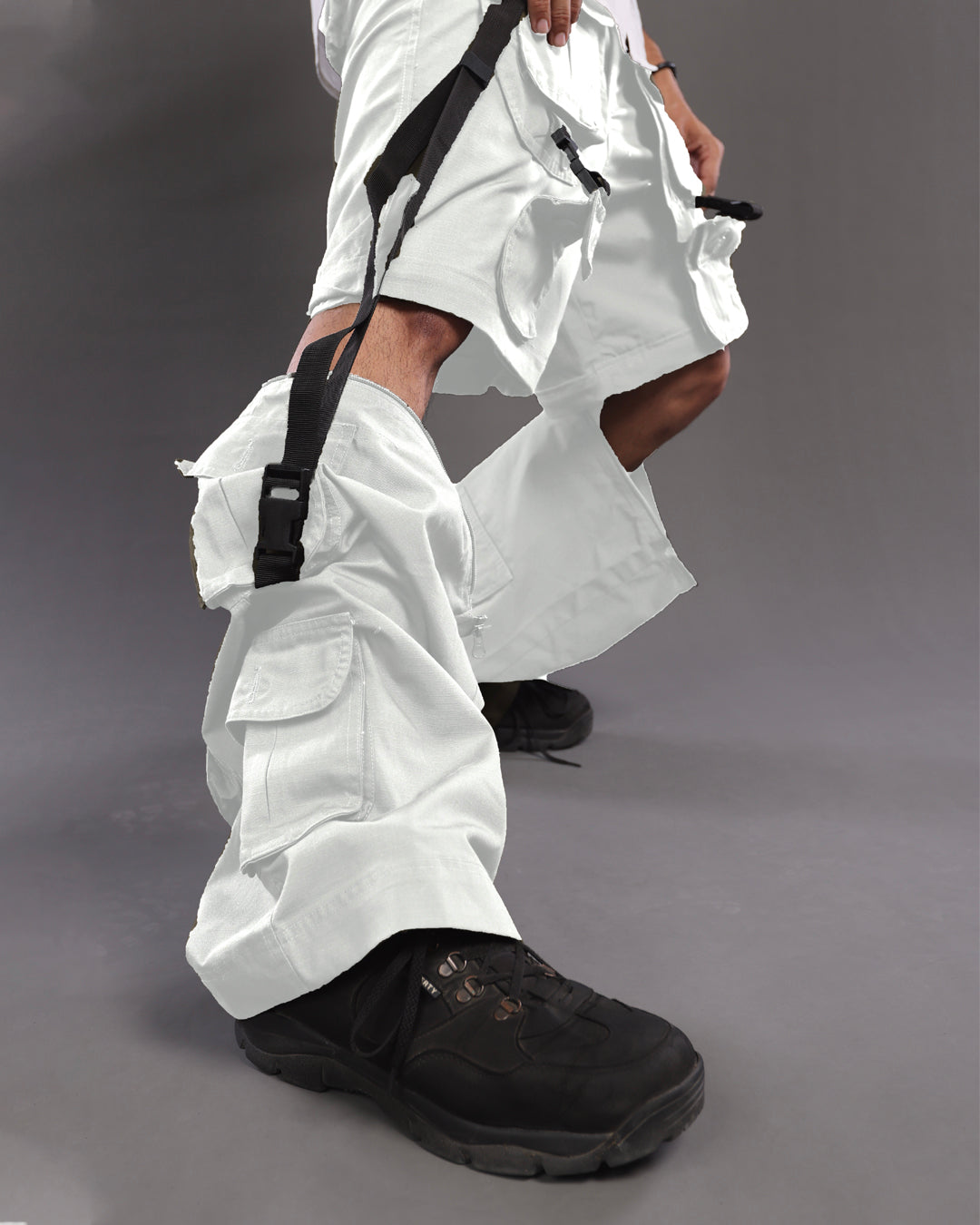 White MaxFlex Cargo Pants: Air Ease Commando Multi-Pocket Style