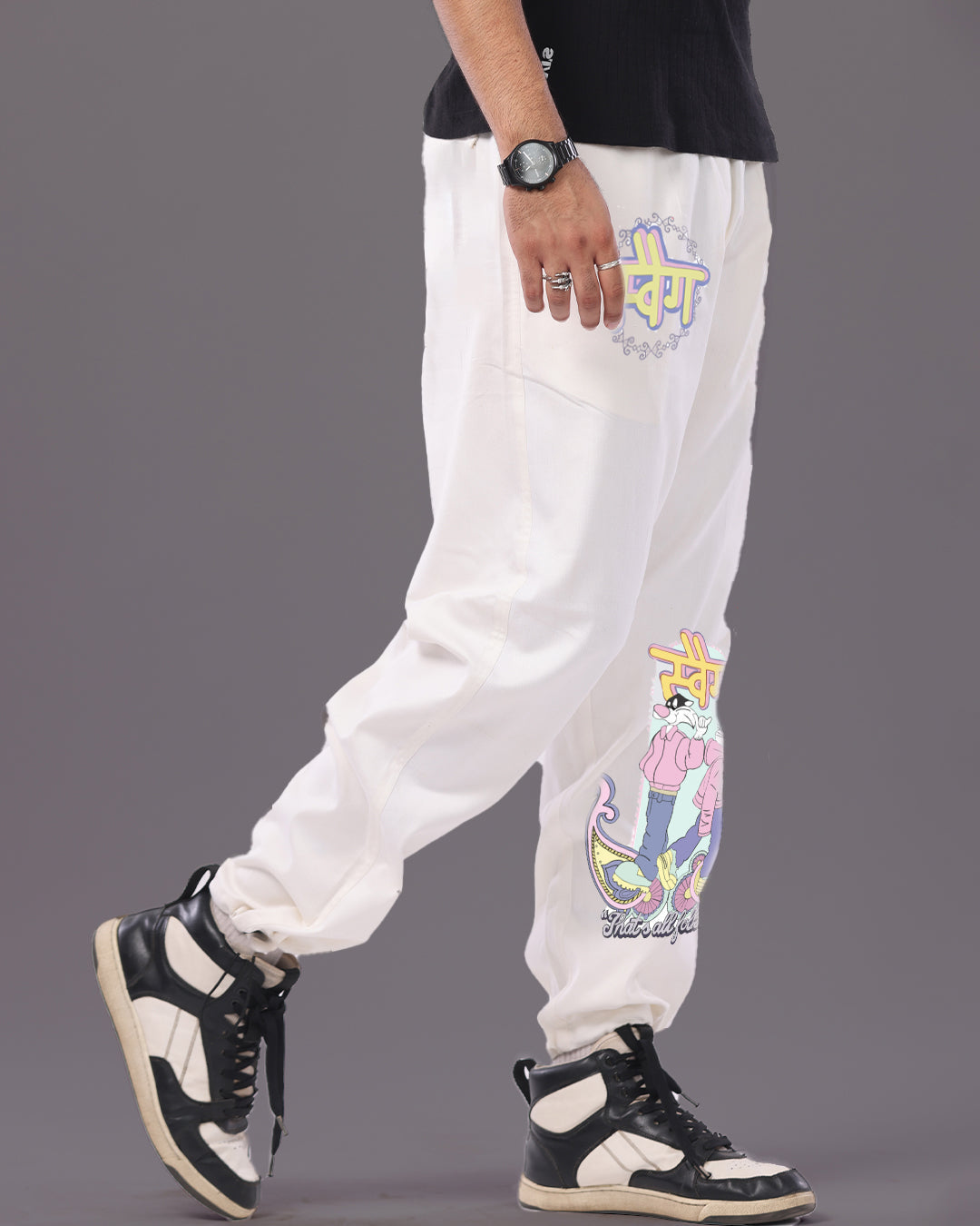 Mens White Cotton pant - Swag